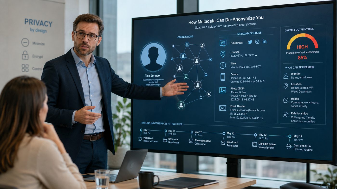 Odborník CyberPro prednáša o tom, ako metadáta dokážu de-anonymizovať používateľa